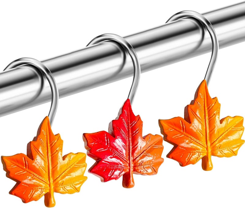 AamAccess Fall Maple Leaf Shower Curtain Hooks Rings, Autumn Thanksgiving Home Decorativ Rust Resistant Hangers, 12PCS Shower Hooks for Bathroom Shower Rod, Bedroom, Living Room - Image 2